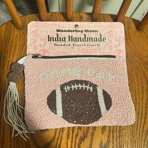 Pink Beaded Travel Pouch with Football Design